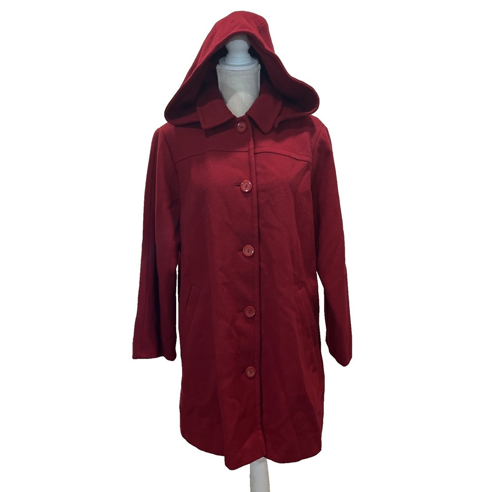 Vintage Mackintosh New England Red Wool Blend Peacoat Womens M Hooded Button 90s